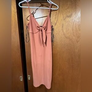 MINKPINK Terracotta Tie-Front Midi Dress